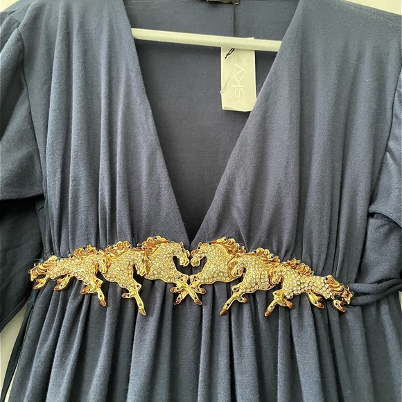 Cape Sleeve Unbelievable dead stock HORSES embellished vintage dress Very 80s - Picture 3 of 7